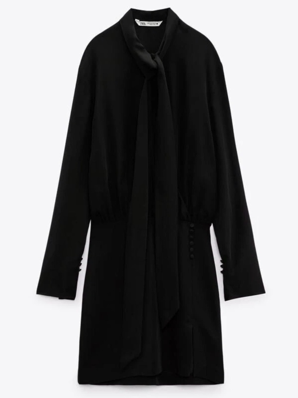 Zara Black Tie Neck Mini Dress Size Large